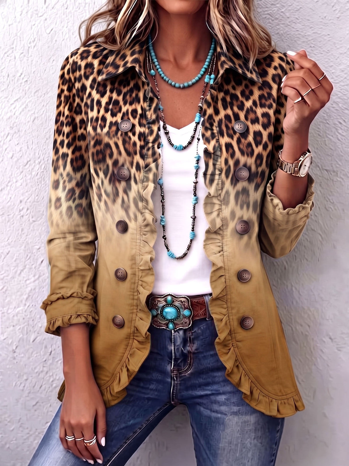 Paola | Blazer Leopardo Degradado Ocre